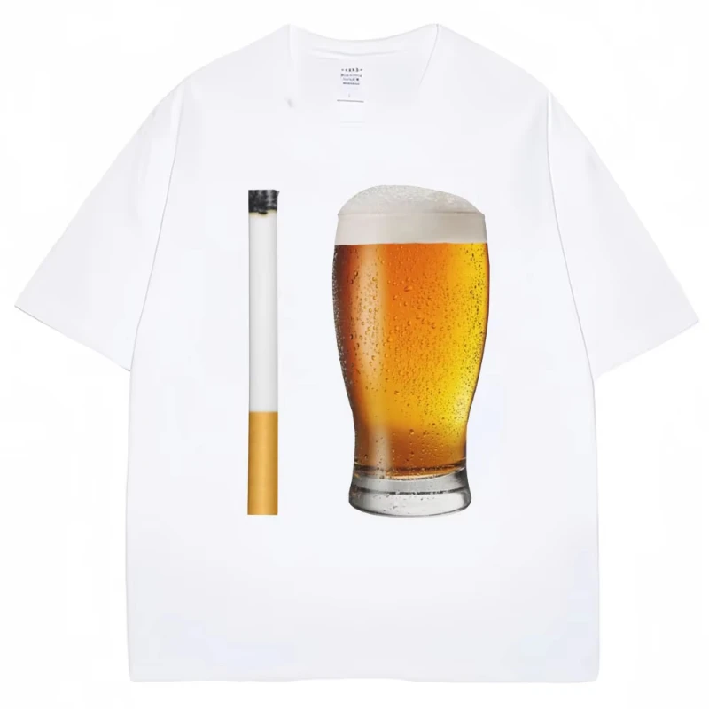 Funny Meme T-shirt Cigarette and Beer Humor Joke Print T Shirt Men Women Fashion Summer Casual Short Sleeve Streetwear