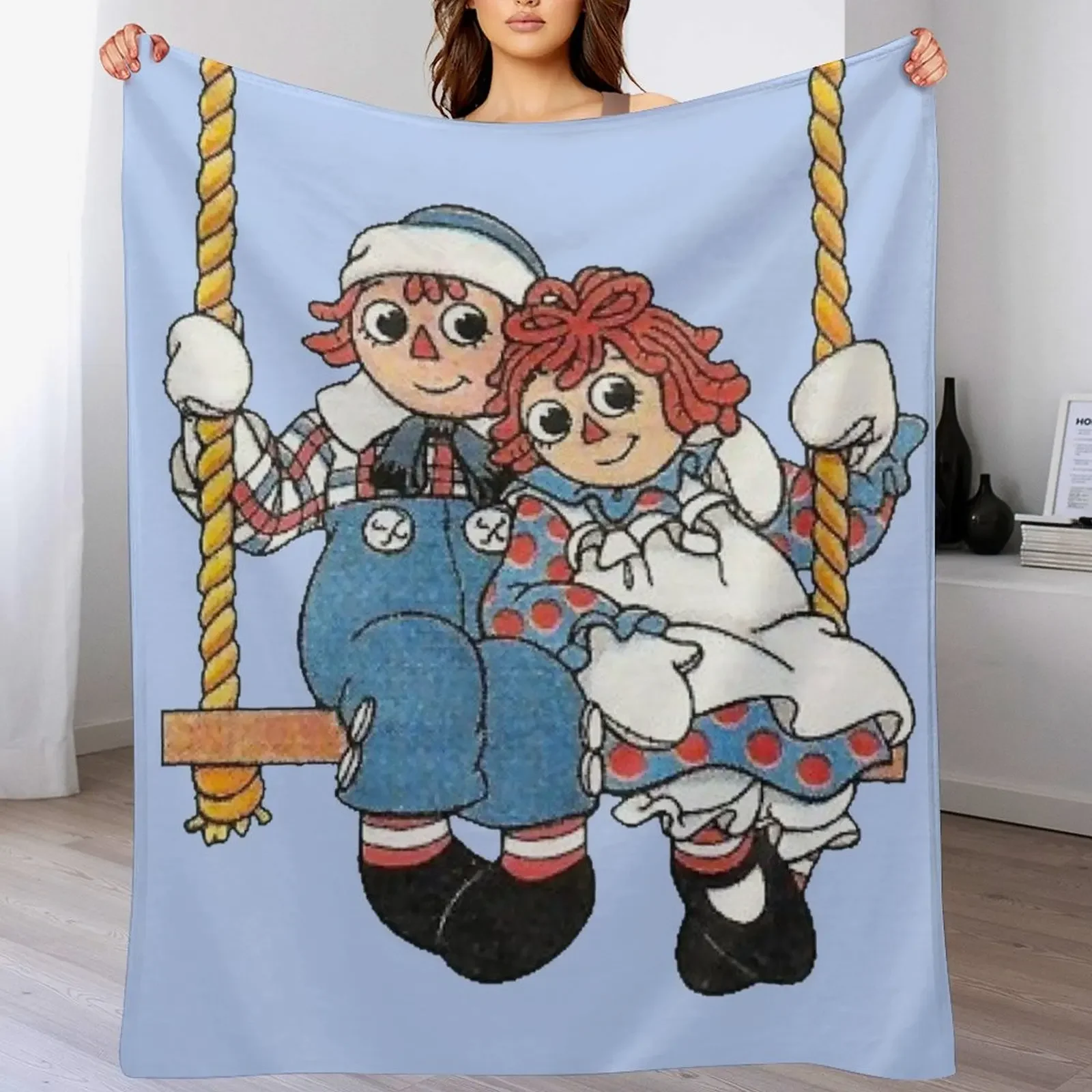 

Raggedy ann and andy on a swing Throw Blanket Cozy Sofa Blanket for TV Watching Napping