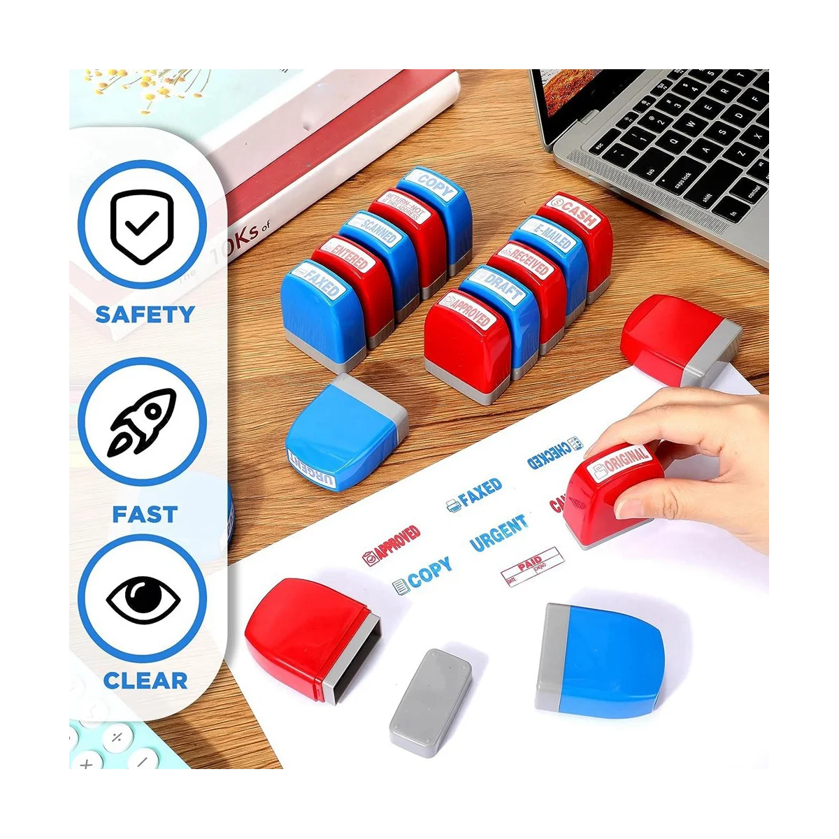 مجموعة ختم مطاطي ذاتي التحبير ، طوابع ممسوحة بالفاكس ، طوابع حساب الرسائل ، نسخة مدفوعة معتمدة ، 16 قطعة