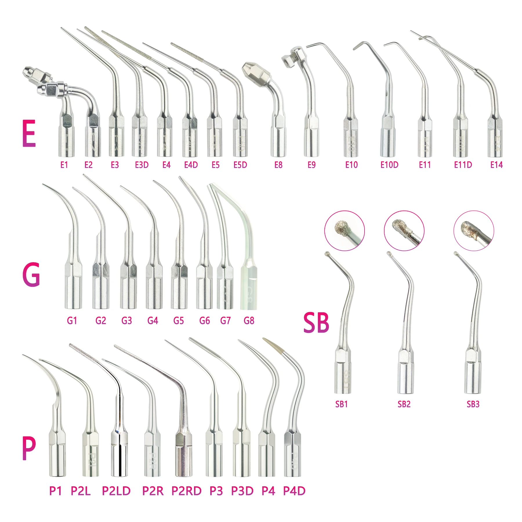 10Pcs Dental Ultrasonic Scaler Tips Dentist E P G SB Tips Dentistry Medical Accessories for EMS UDS Scaler Dental Products