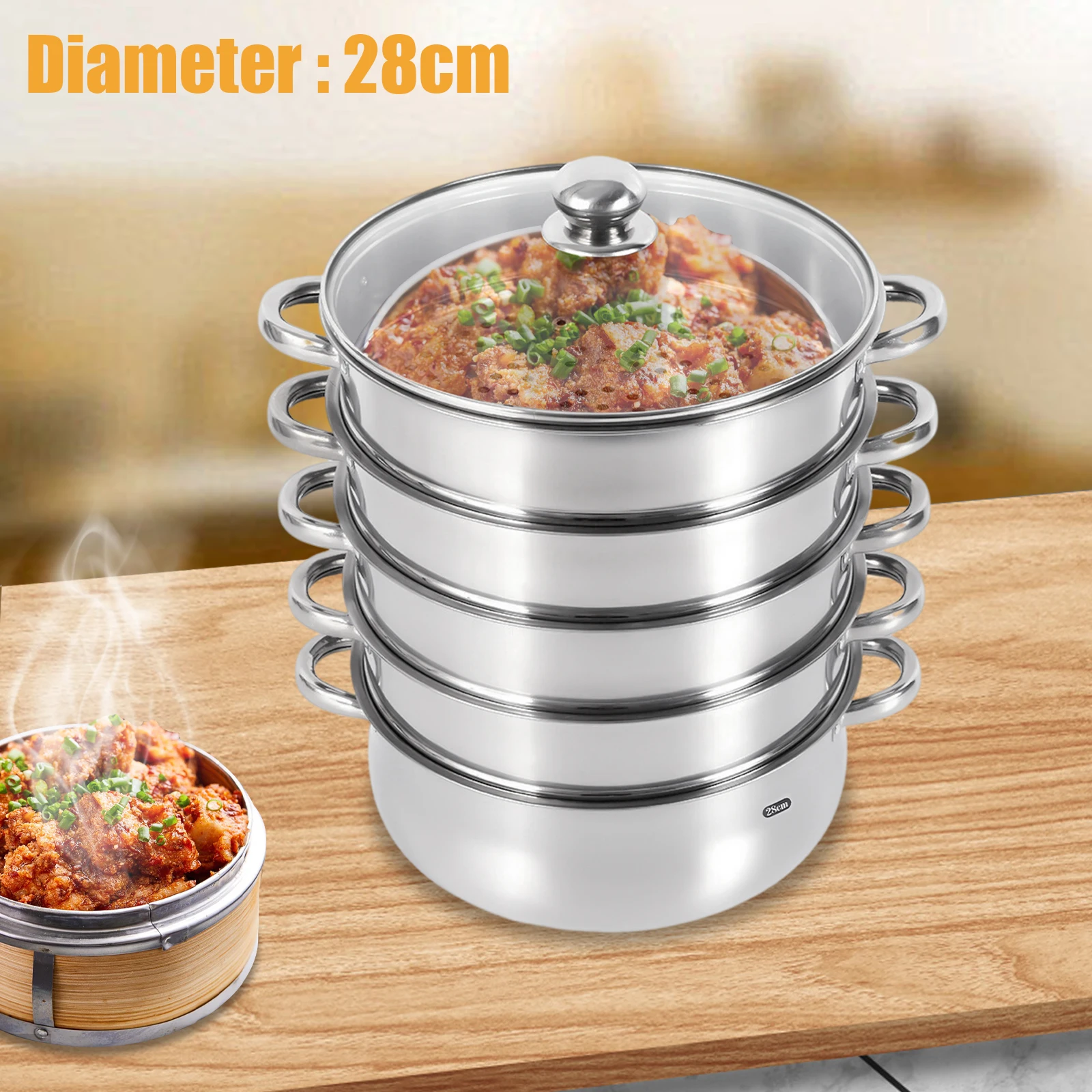 Multifunctional Stainless Steel Steamer 26cm/28cm/30cm 5-Tier Kitchen Cooking Steamer Durable And Easy-to-clean