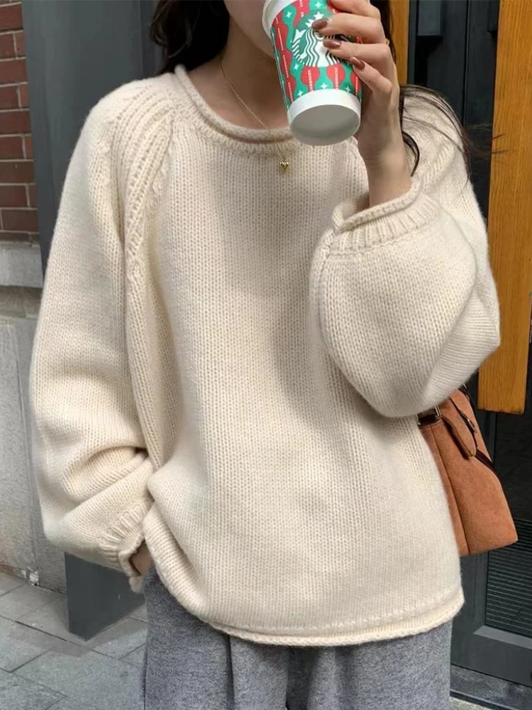 Knitwear Pullovers Women Kawaii Loose Pure Soft Chic Sweater Korean Style Tender Girlish O-neck All-match Autumn Popular Vintage