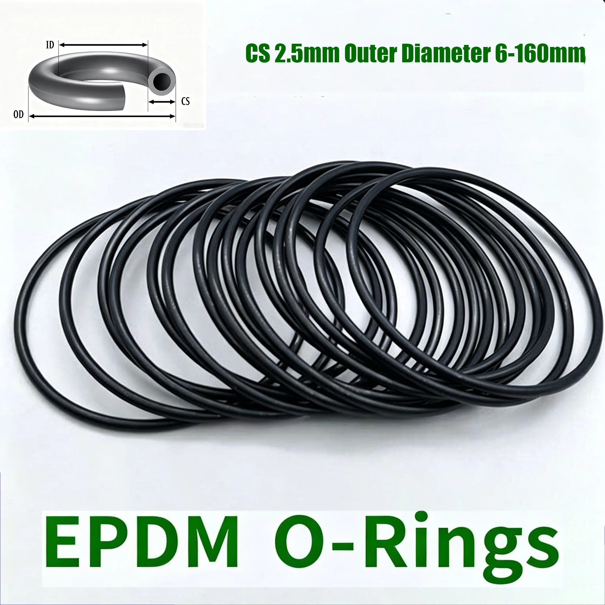 10/20/50Pcs EPDM O-ring CS 2.5mm Outer Diameter 6-160mm Acid And Alkali Resistance Water Resistance Black O-ring Seal Washer