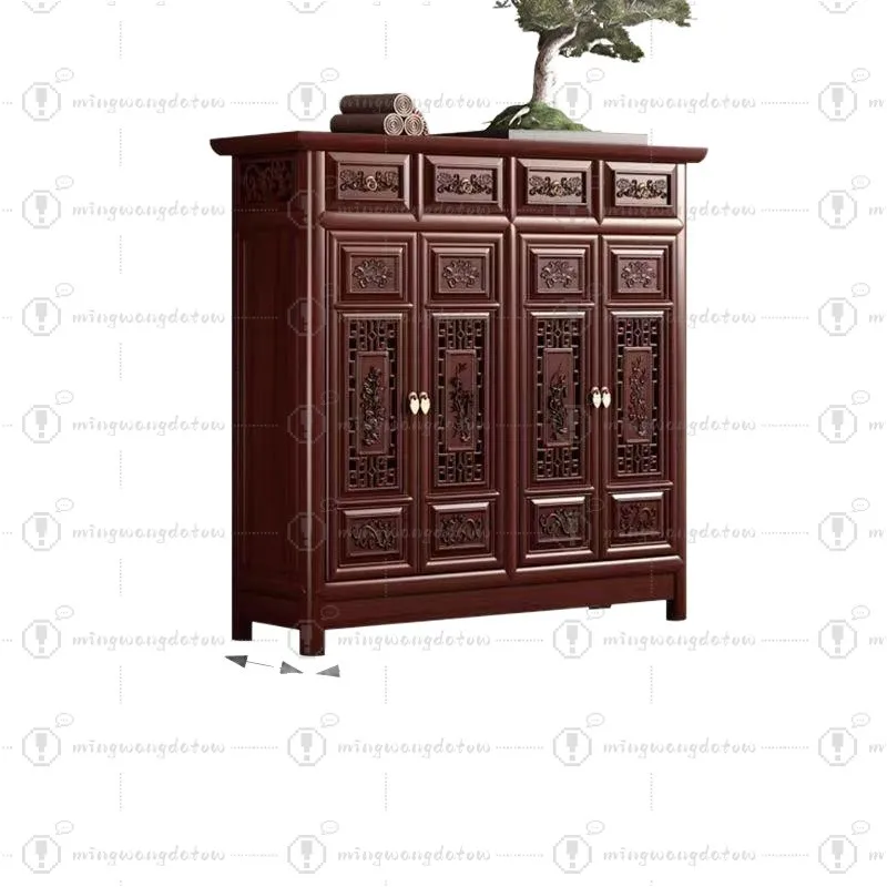 Mueble Zapatero de Madera Maciza de Merbau Estilo Neo-Chino, Gran Capacidad para Organizar el Pasillo