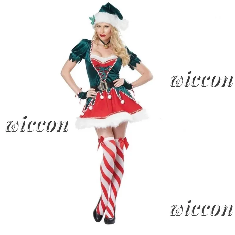 

asdh8@Adult Christmas Santa Claus Costume dress Green Xmas Elf Disguise Couple Cosplay Carnival New Year Party Fancy Outfi
