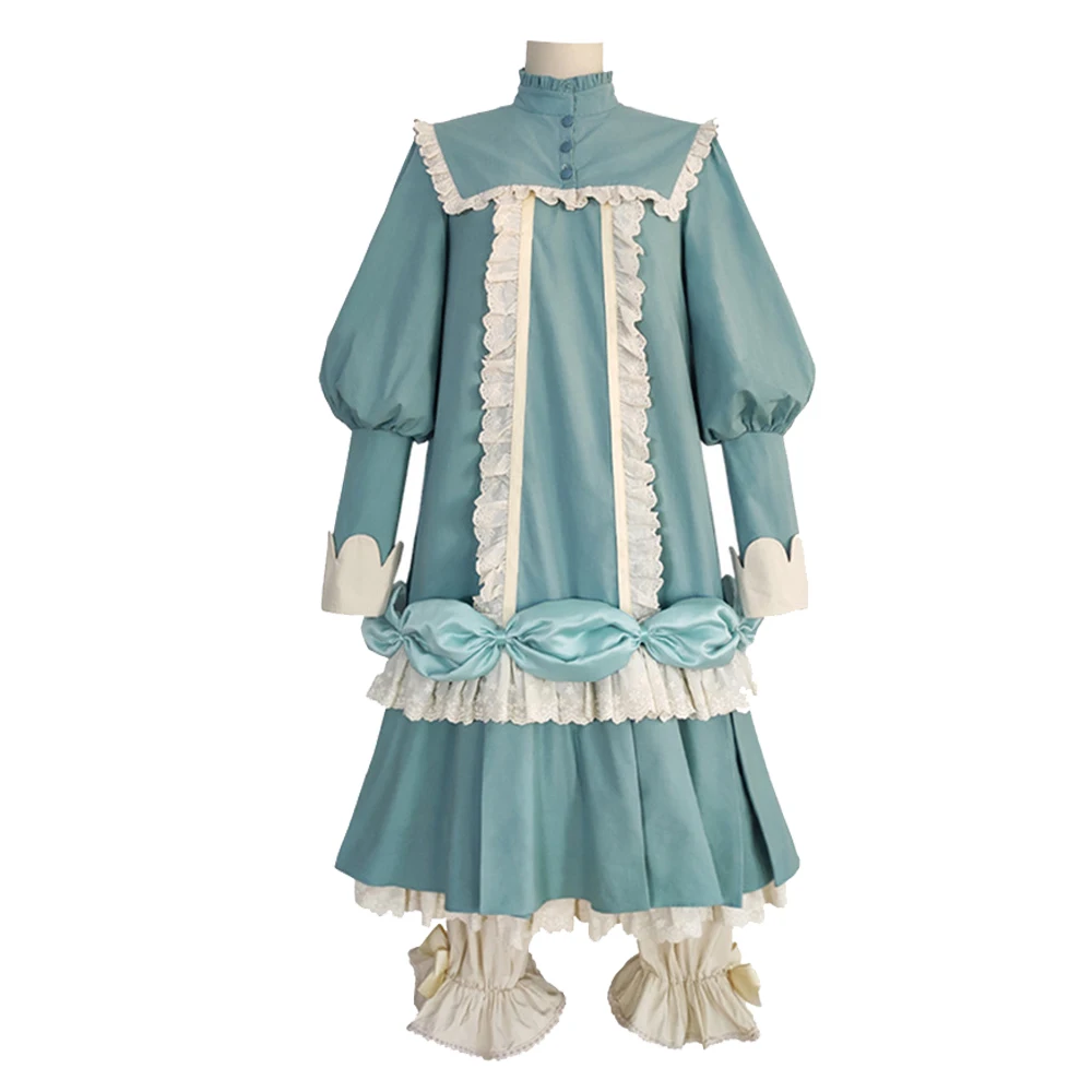 Anime Cardcaptor Blue Turtleneck Dress Kinomoto Cosplay Costume Girl Lolita Skirt with Lace Applique Halloween Party Clothes