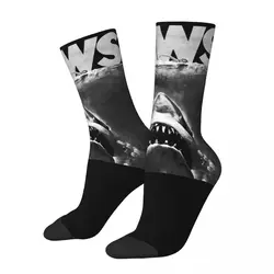 Retro Jaws Photo Negative Shark Attack Poster Basketball Socks Polyester Crew Socks for Women Men Non-slip