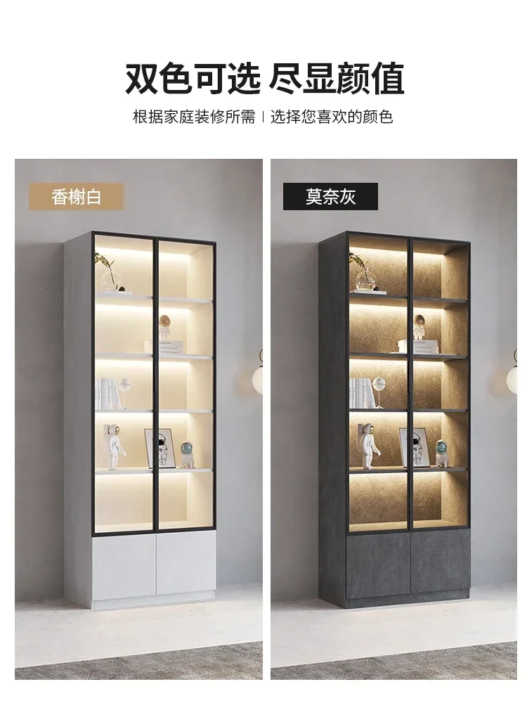 Light Luxury Floor Glass Door Bookcase Display Cabinet High-End Locker Entire Wall Bookcase