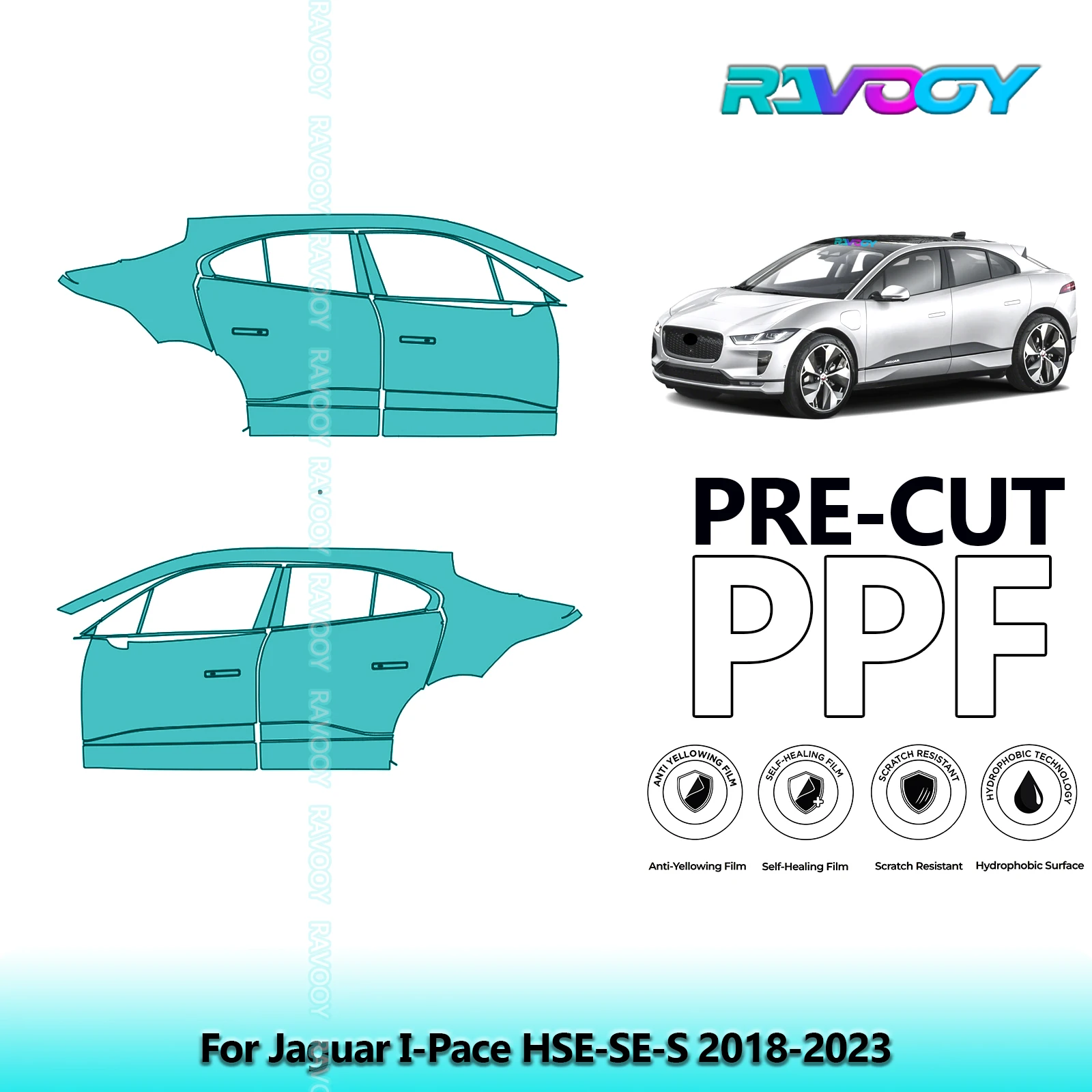 

For Jaguar I-Pace HSE-SE-S 2018-2023 8.5mil Clear Matte Pre-Cut PPF Door & A/B Pillar Kit TPU Paint Protection Film Set
