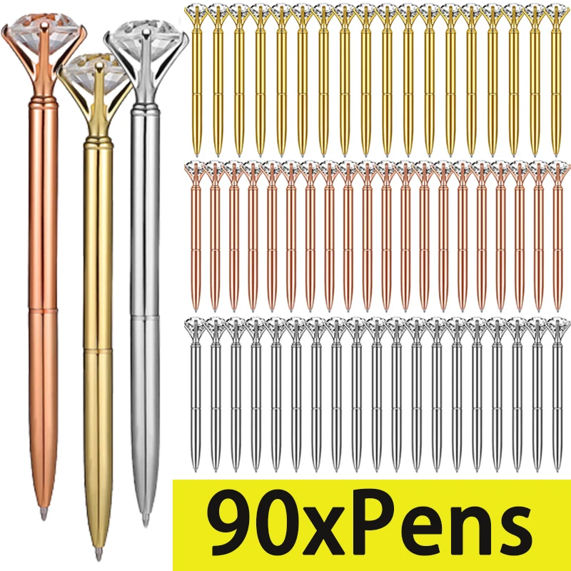 

90Pcs Bling Big Crystal Diamond Ballpoint Pen Metal Ballpoint Pens for Office Supplies Gift