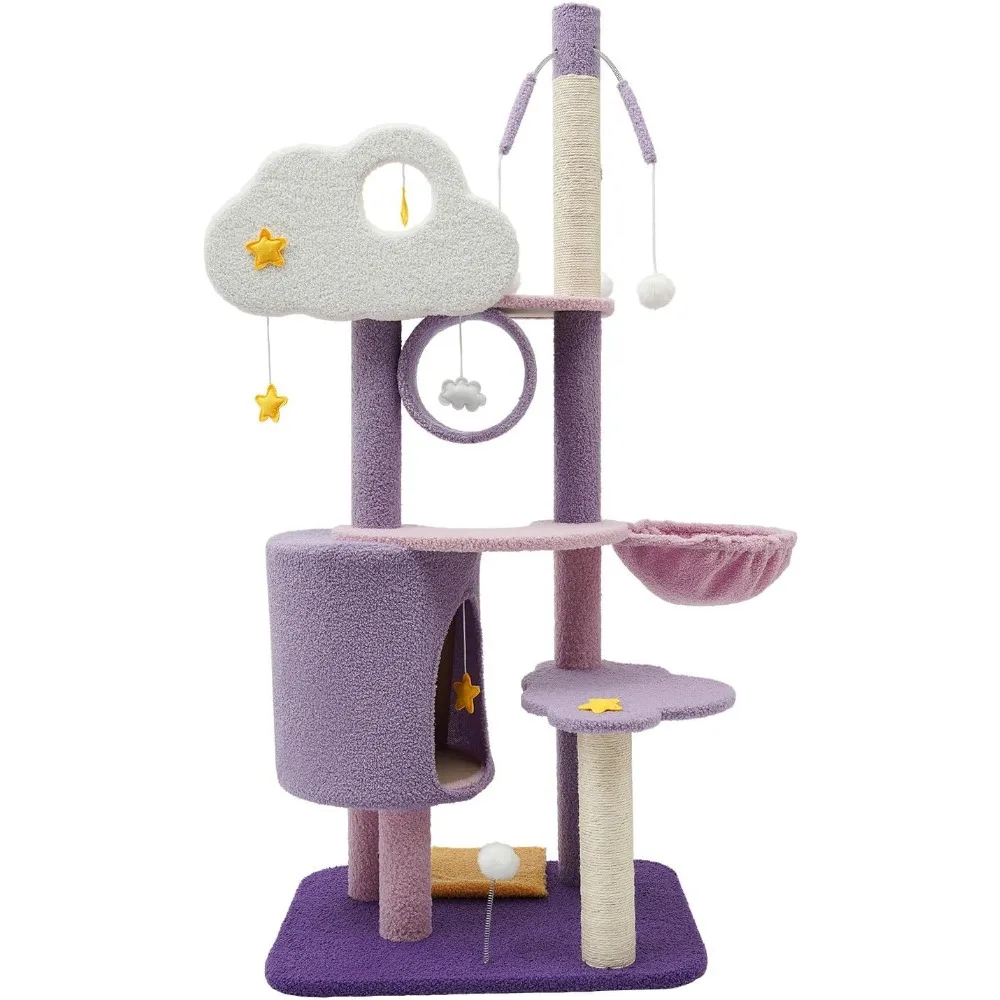 

Cat Climbing Frame,Multi-Level Cat Tower,Cute Purple Cat Tree,Cat Climbing Frame with Cat Room,Soft Platform with 3 Jump Platfor