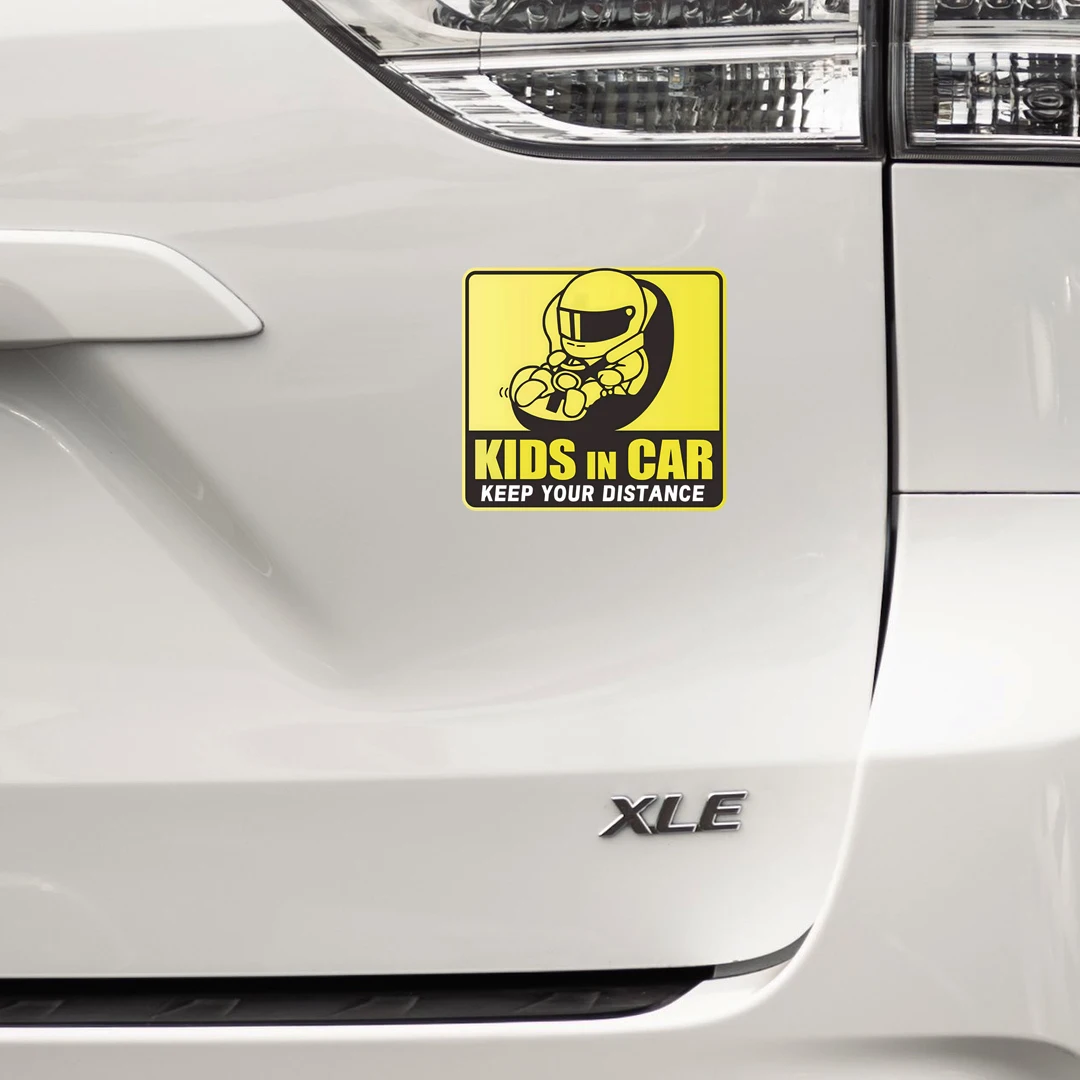Kids in Car Warning Vinyl Decal, Racing Helmet Baby Keep Distance Waterproof Car Rear Window Sticker