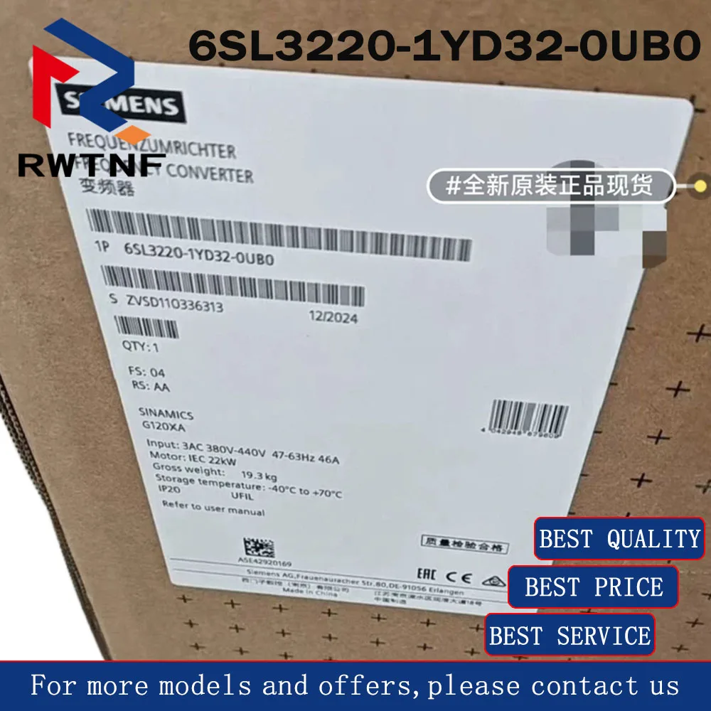 

Brand New Genuine 6SL3220-1YD32-0UB0 SIEMENS G120XA inverter 22Kw module,100% original warehouse stock
