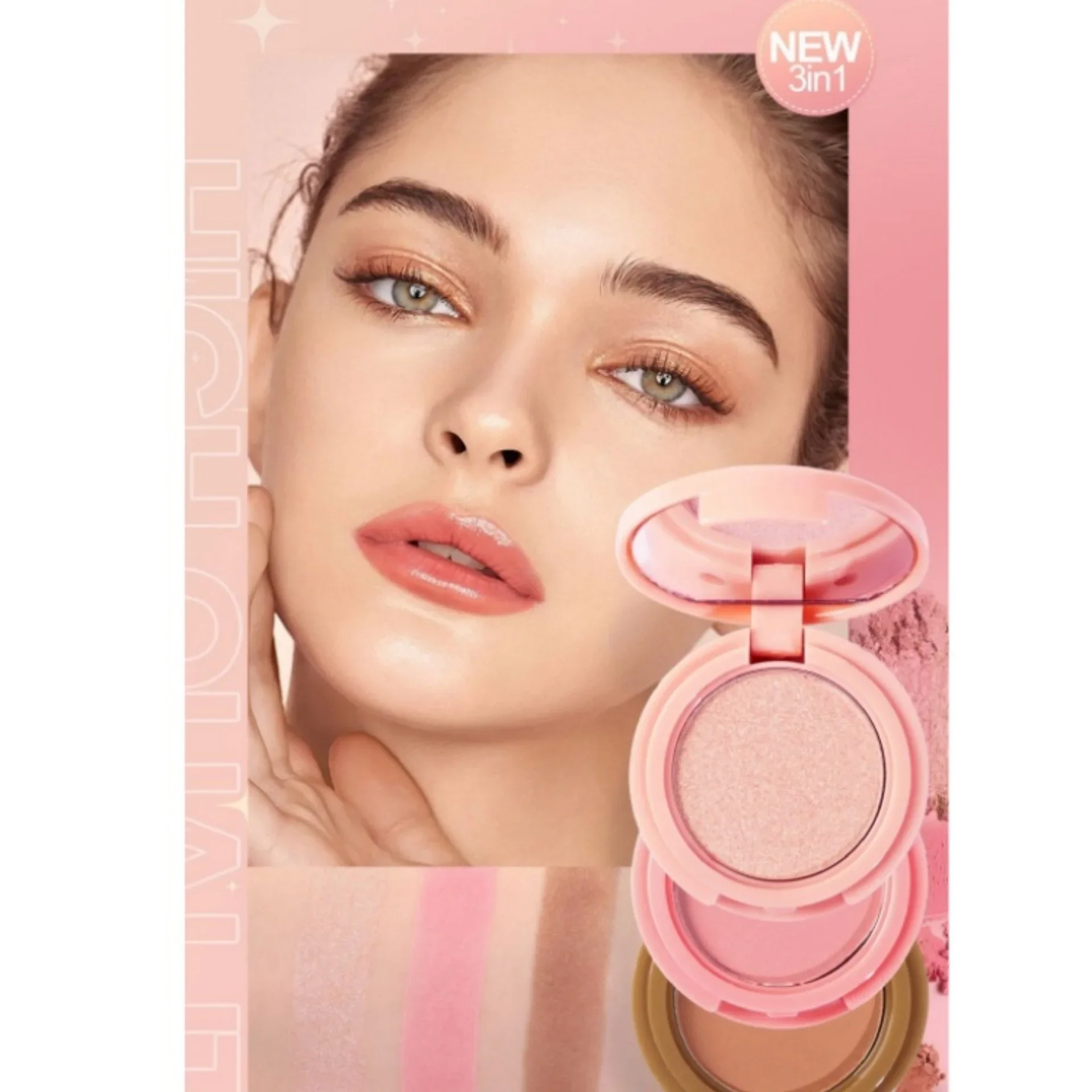 3-in-1 Multifunctional Matte Highlighter Contour Blush Palette Pearly Shiny Face Makeup Powder Cosmetics Contouring Palette