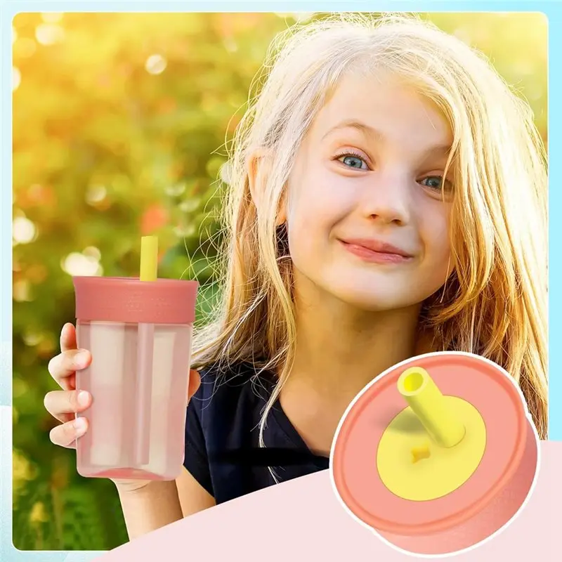 Replacement Insulation Tumbler Lids(2 Pack) For Owala Kids, Includes 4 Flexible Straws, Bottle Accessories-AA26