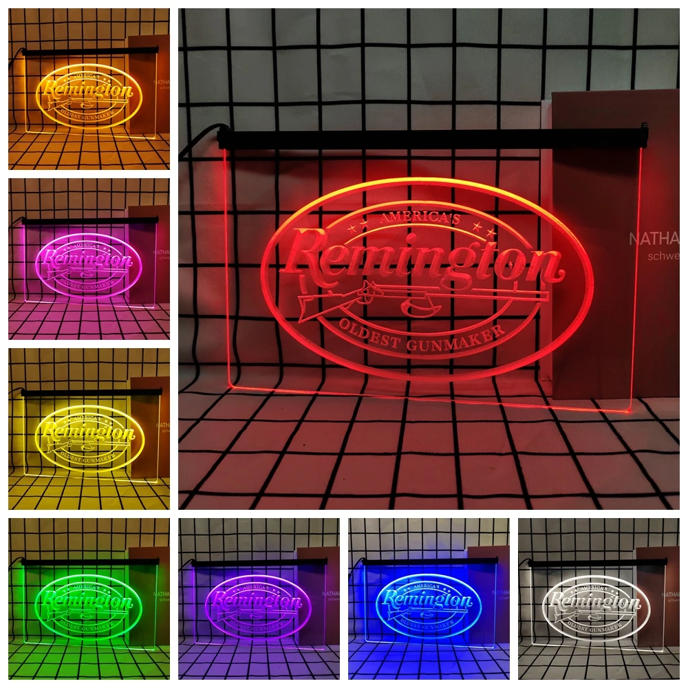 Remington Firearms Hunting Retro LED Neon Sign Home Decor with Vintage Plaques and Posters for Room Office Farmhouse