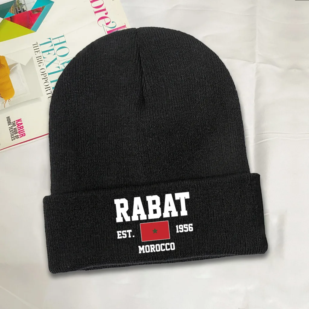 Morocco EST.1956 Rabat Capital Men Women Unisex Knitted Hat Winter Autumn Print Beanie Cap Warm Bonnet