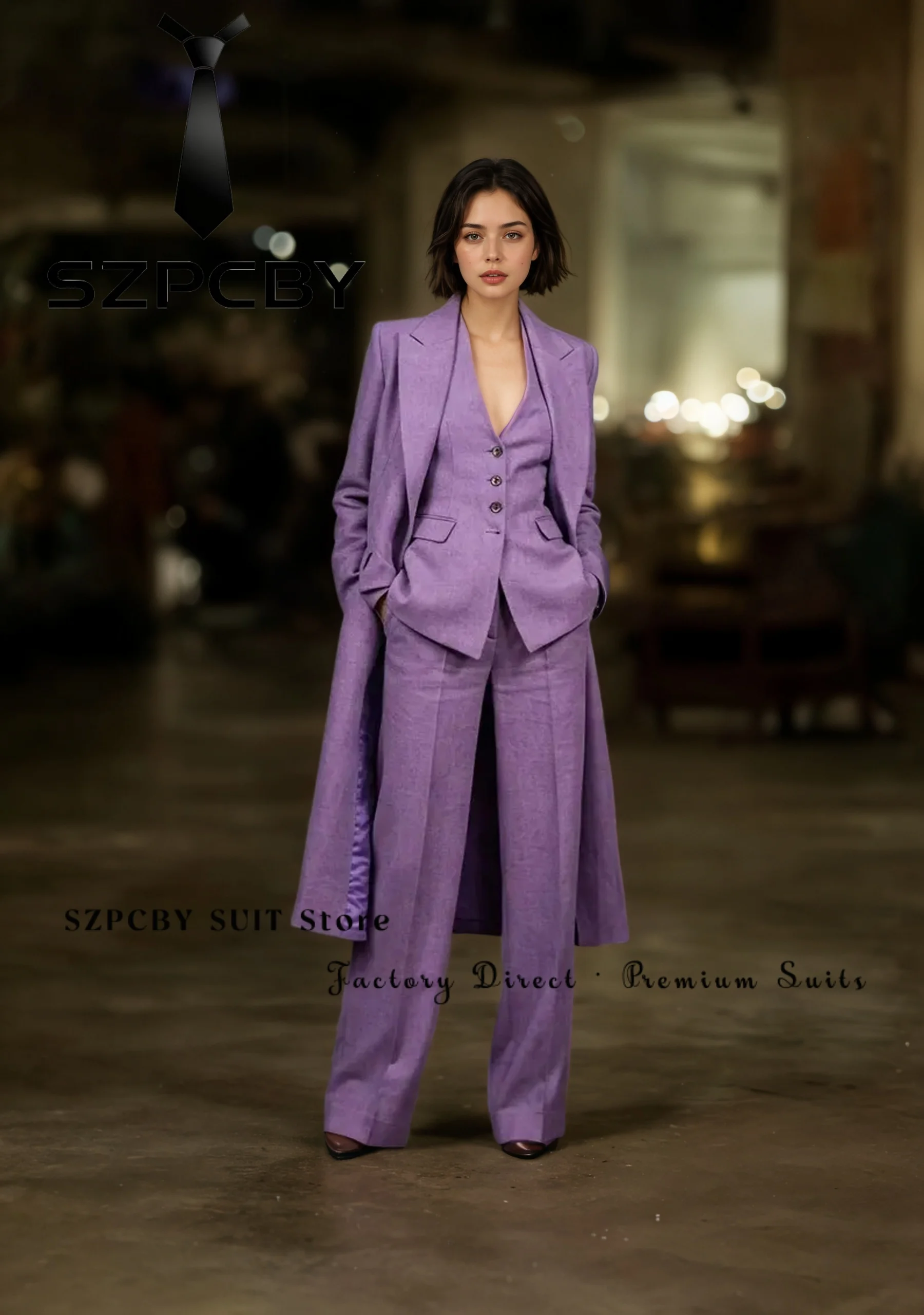 3 Piece Women's Linen Suit V Neck Casual Street Style Long Blazer Vest Pants Tuxedo Fashionable Linen Pant Suit for Women