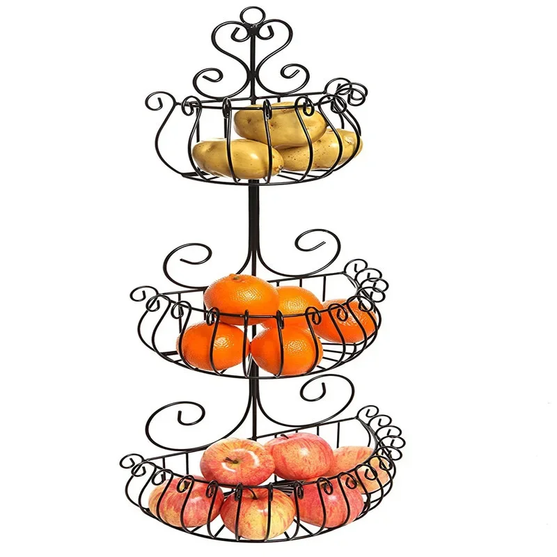 Nordic simple fashion wrought iron fruit basket creative three-layer home living room tea table food storage rack