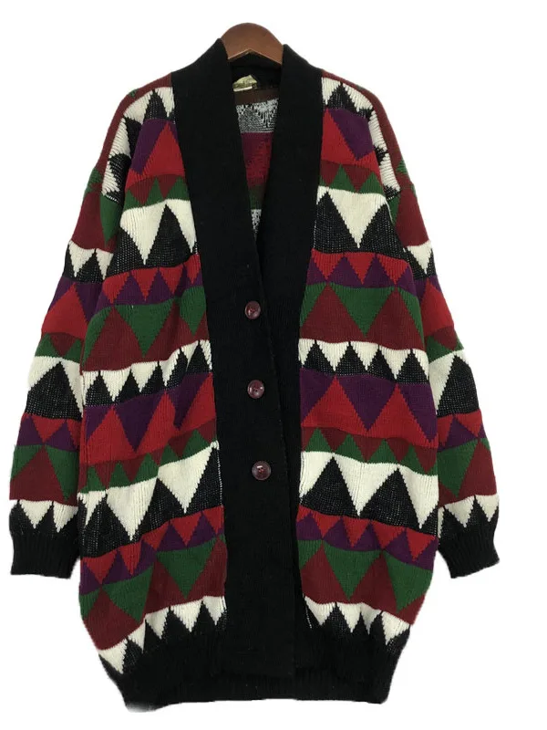 빈티지 스몰 니트 울 카디건 코트 레트로 다용도 겨울 스웨터 롱 슬리브 브이넥 싱글 브이...
