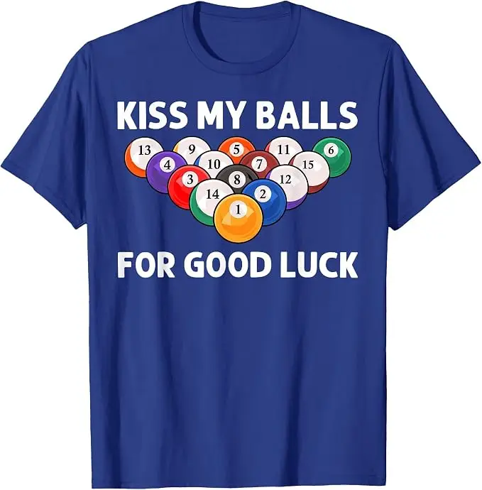 Lustiges Billard-Kunstwerk für Männer und Jungen, Billardliebhaber, Poolspieler T-Shirt, Y2k „Kiss My Balls“ für Glück, T-Shirt mit Spruch für Billardliebhaber – Detail 8