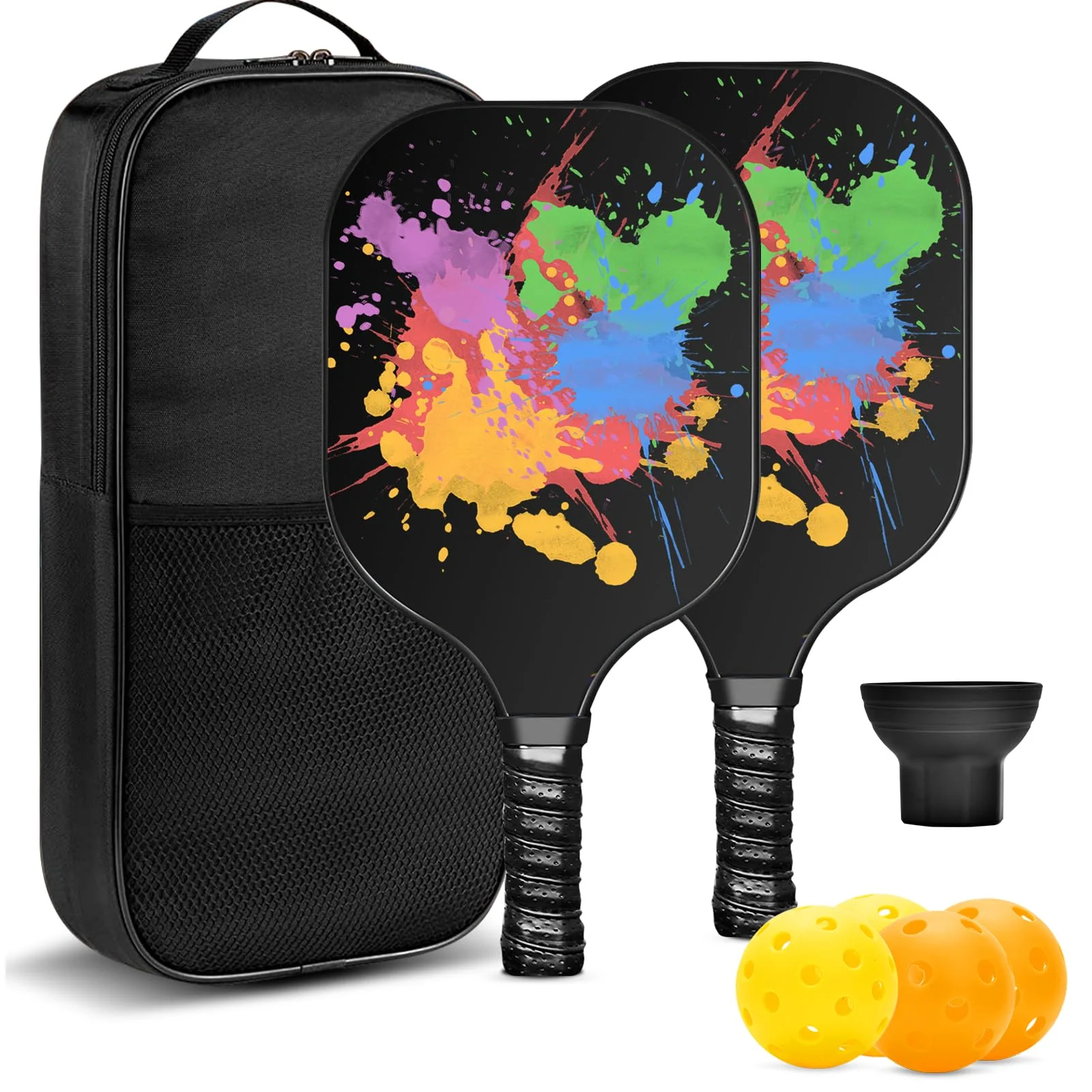！@Approved Edgeless Graphite Carbon Fiber Durable Entertainment Pickleball Paddle Set PP Honeycomb Core 14mm 40-Hole Bag/Cover
