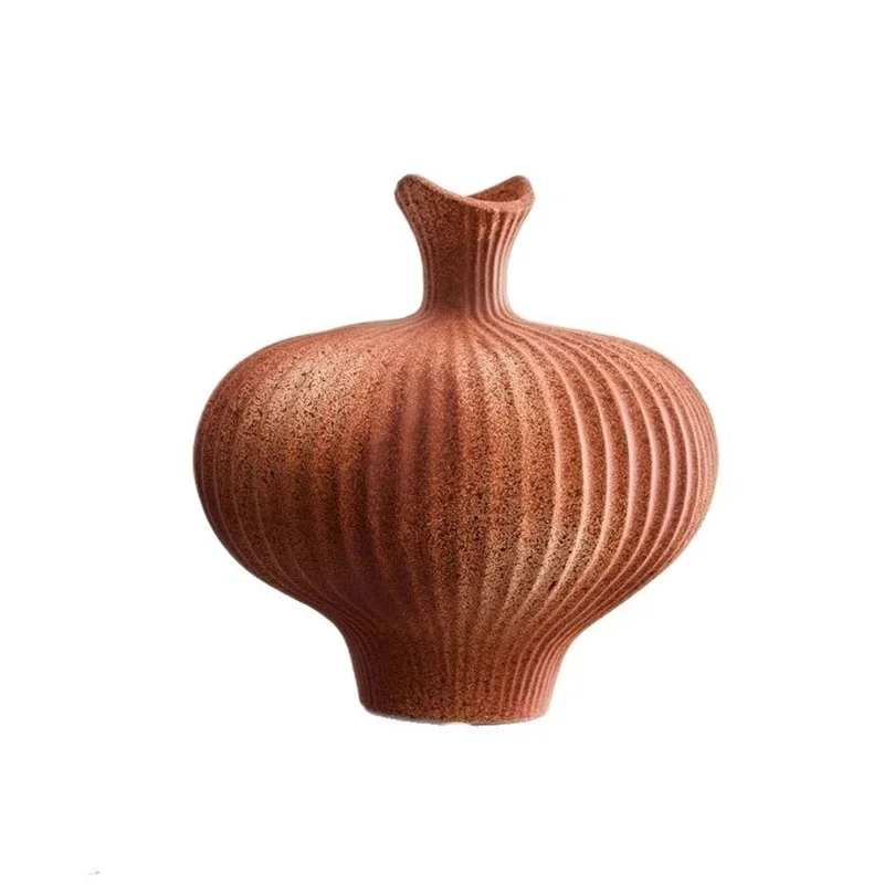 Vintage Ceramic Flower Vase, Rustic Thick Clay Jar for Home Decor, Living Room Table Centerpiece, Wedding Housewarming Gift
