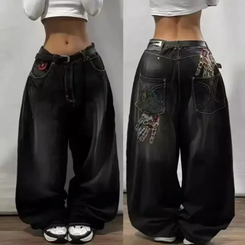 American Retro Cleanfit Fashion Print Baggy Jeans Women\'s Y2K Popular Casual Joker Gothic High Waist Wide-Leg pants Street Wear