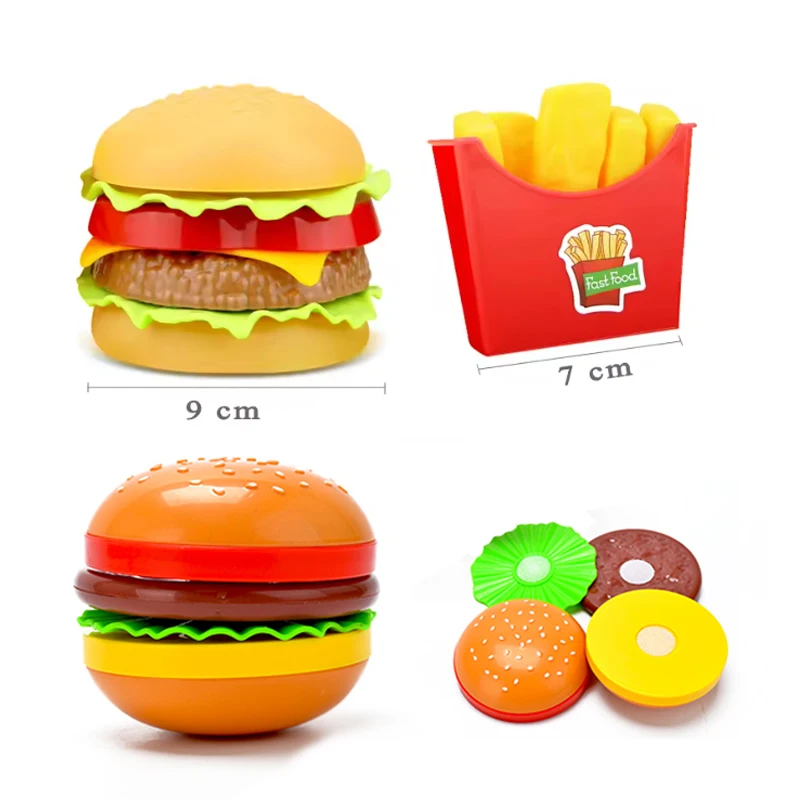Juguetes de cocina de simulación para niños, juego de simulación de hamburguesas, hot dogs y papas fritas, juguete de cocina, juguetes educativos para niños