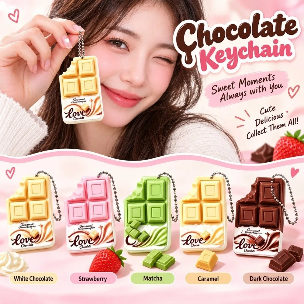 Cute Portable Fidget Keychain Reusable Breaking Design Chocolate Keychain Cartoon Patterns Chocolate Button Pendant Bag Pendant