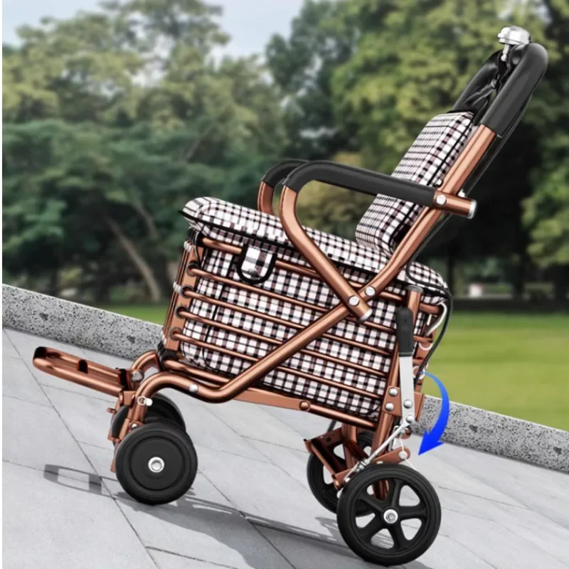 For Elderly Assisted Mobility Shopping Cart Foldable Trolley Dual Brake Anti-Slip Large Capacity Basket Convenient Grocery Cart