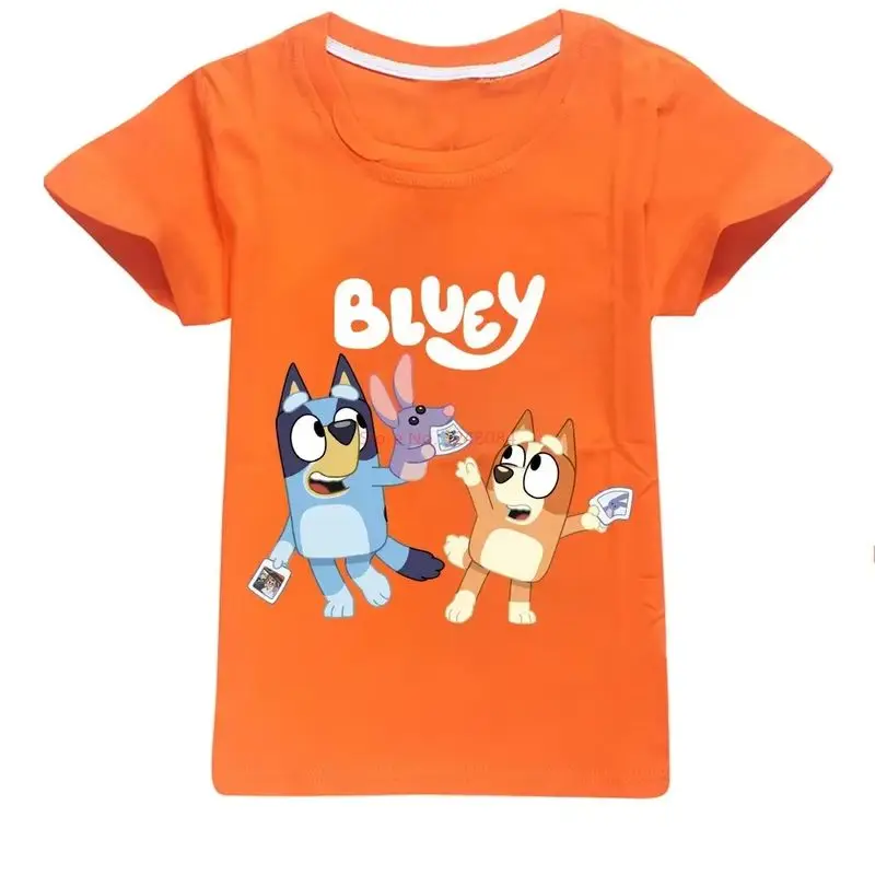 New Anime Bluey Summer Casual Printed Top Bingo Bluey Family Round Neck Pure Cotton Short-Sleeved T-Shirt Boy Girl Birthday Gift