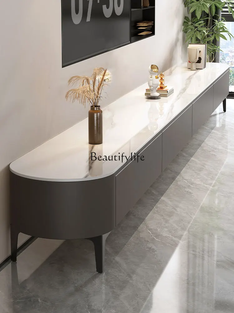 

Oval light luxury high-end small apartment coffee table TV cabinet combination