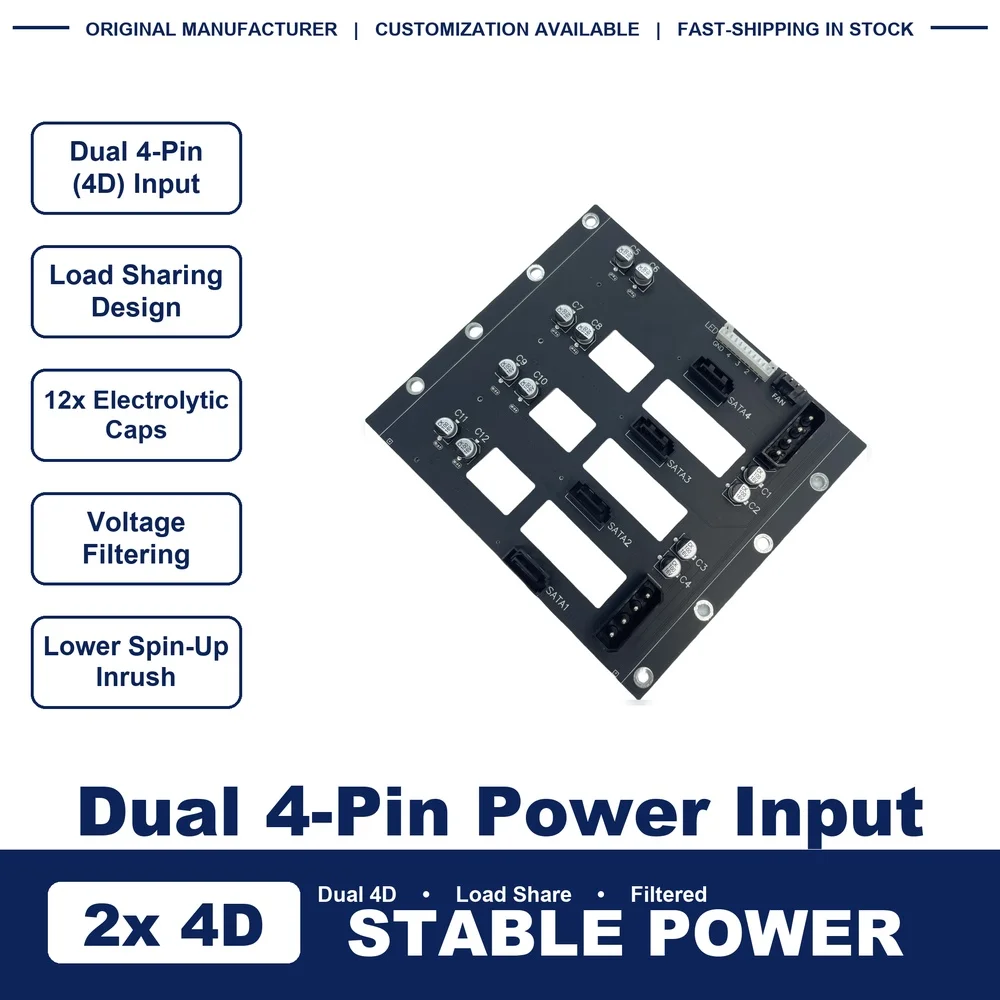 SATA 3.0 6Gbps 4-bay HDD Backboard Dual Big 4D Power Connector With 12V Fan Interface For DIY NAS Storage