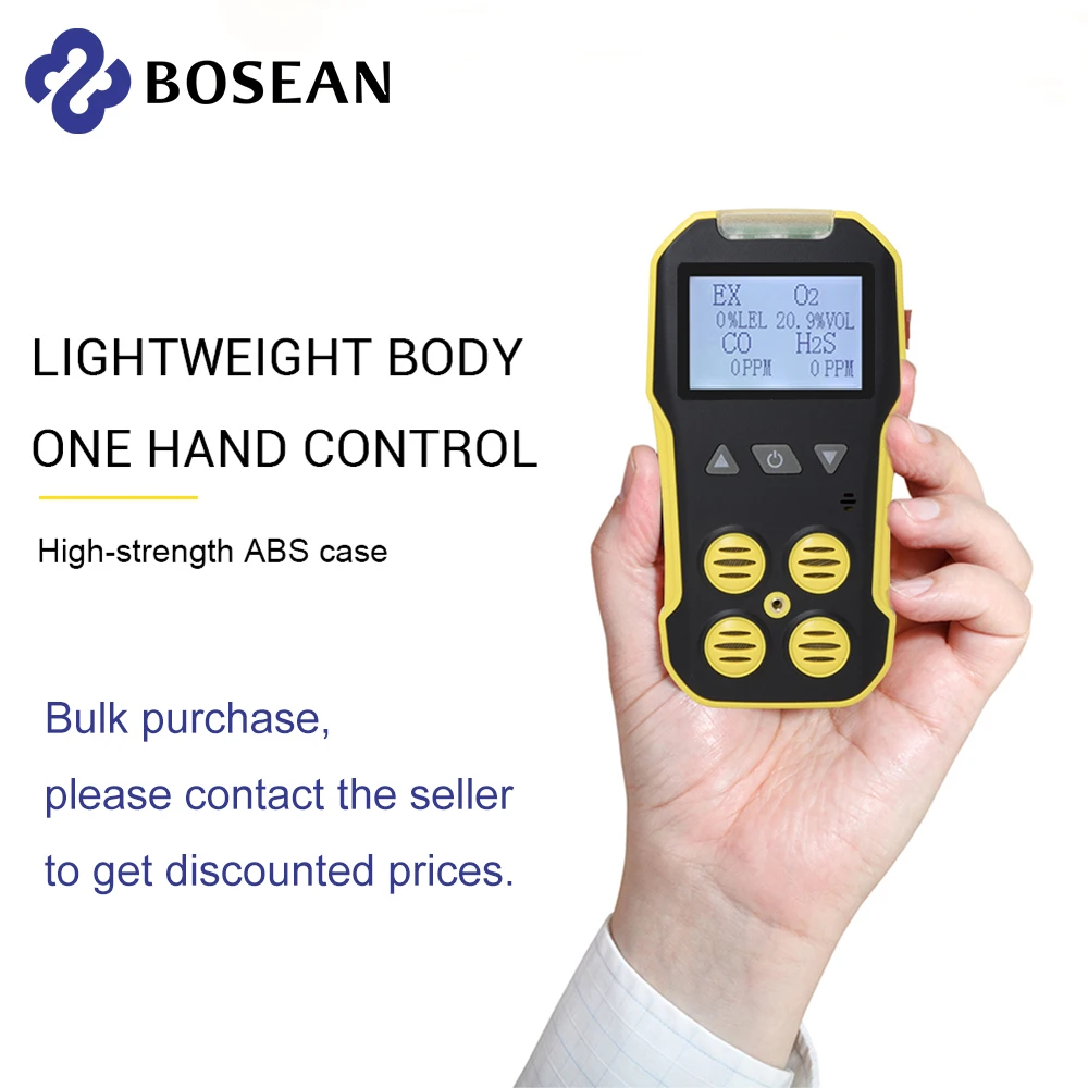 Bosean Multi Gas Detector Gas Meter O2 H2S CO LEL 4 in 1 Oxygen Hydrogen Sulfide Carbon Monoxide Combustible Gas Leak Detector
