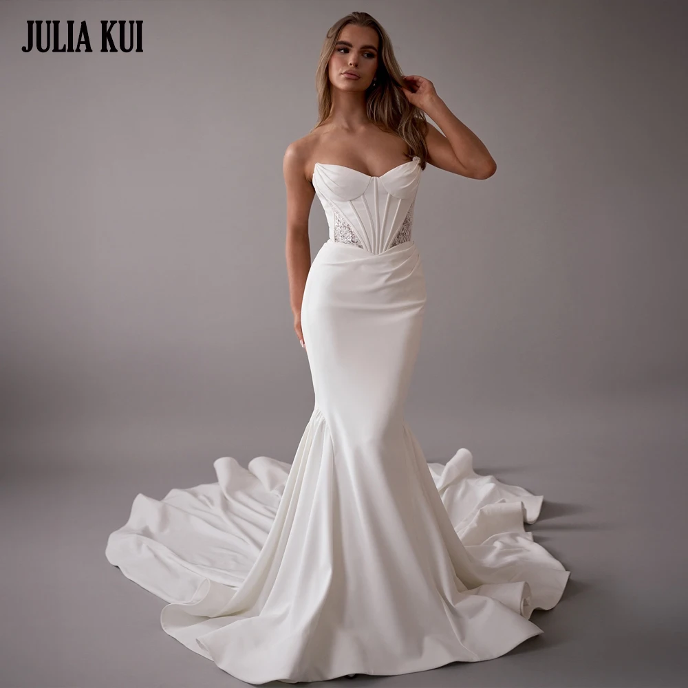 Julia kui אישית עשה אלגנטיות שמלת חתונה בתולת ים שמלת כלה מותק חצוצרה