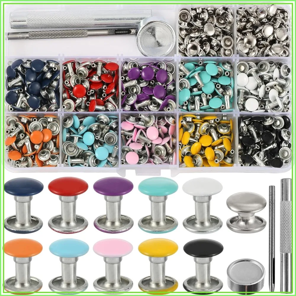 

380 Sets 8mm Leather Rivets Kit with Tool for Clothing Shoes Bags Belt Dog Collar Repair Decorate