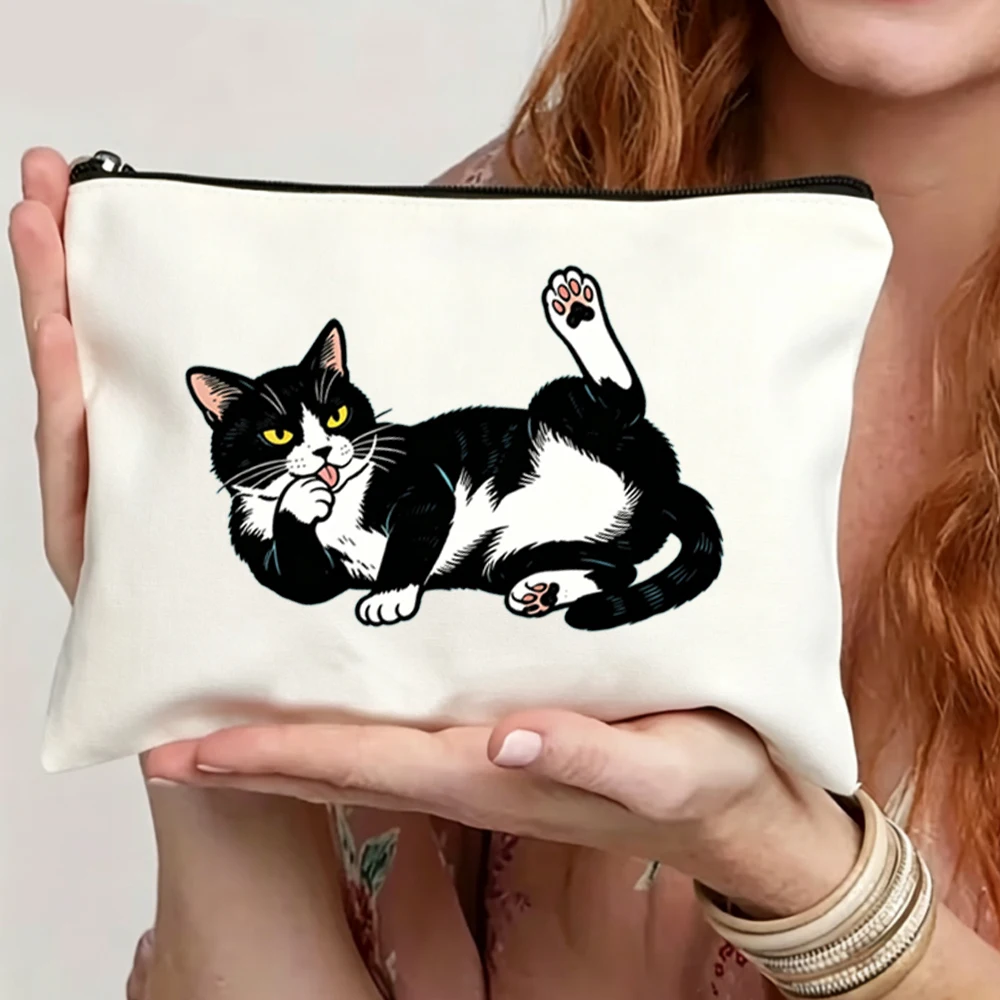 Cute Cat Print Makeup Bag, Travel Toiletry Bag, Multifunctional Storage Bag, DIY Sorting Storage, Gift for Organizing Makeup and Toiletries, Playful Cat Paw Pattern, Suitable for Organizing Makeup Brushes, Lipsticks, Skincare Products, and Toiletries, a Must-Have for Daily Travel