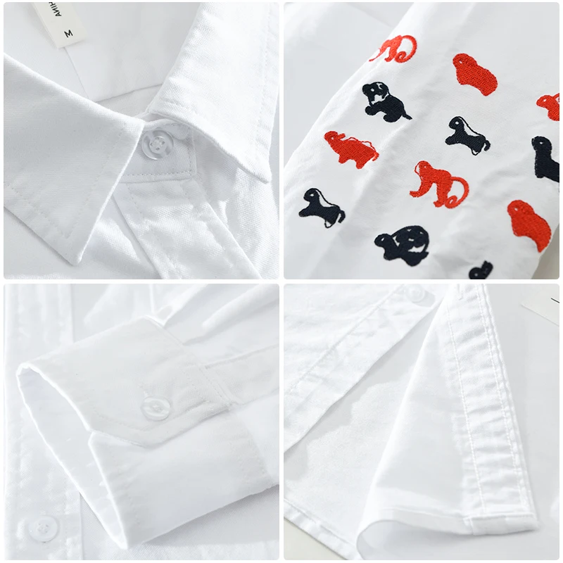 Camisa blanca de manga larga para hombre, ropa informal de algodón, bordado suelto, nueva moda
