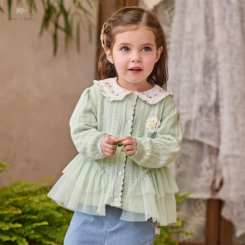 

Dave Bella Girls Sweater Cardigan Autumn Spring Baby Mesh Cotton Coats Casual Sweater Charm Outerwear Children Clothes DB1261888