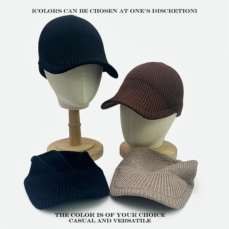 Topi Baseball Kasual Sederhana Hangat untuk Luar Ruangan, Desain Jalanan Serbaguna, Model Baru Pria Wanita Retro Polos Bergaris Rajutan Wol