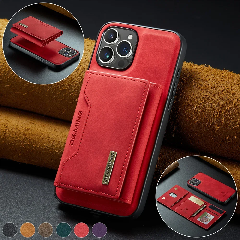 

2 In 1 Case For iPhone 15 14 13 12 11 Pro Max Plus XS Max XR 8 7 Plus SE 2022 Wallet Magnetic Leather Card Holder Pocket Cover