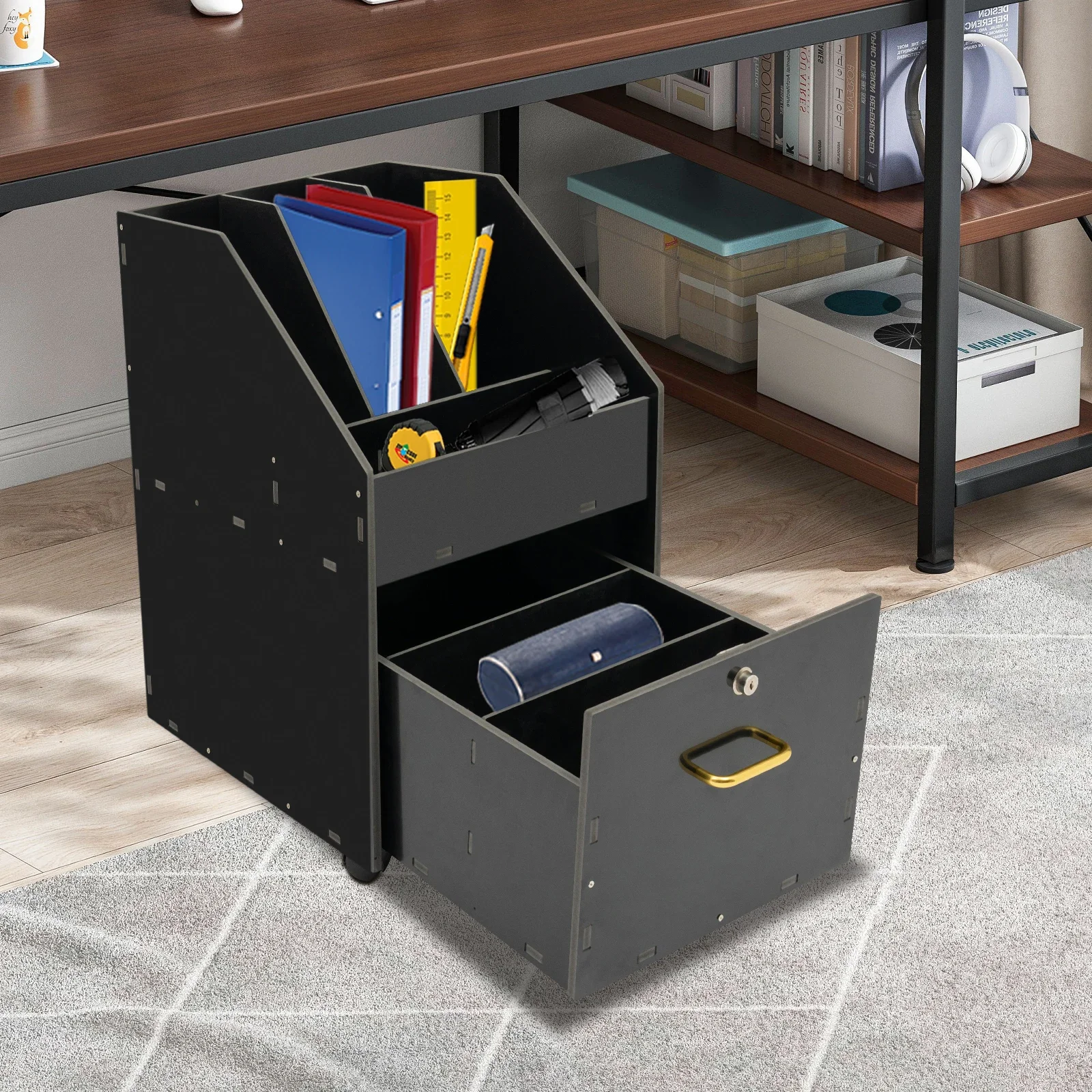 Mobile File Cabinet with Lock,Under Desk Rolling File Cabinets for Home Office,Countertop Literature Organizer