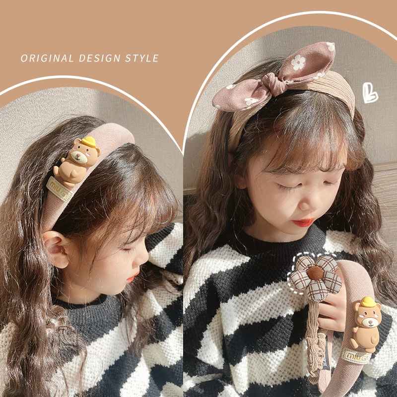 3 Pcs/Set Children Cute Coffee Color Cartoon Flower Hairbands Headwears Girls Lovely Hair Hoop Headbands Kids Hair Accessories