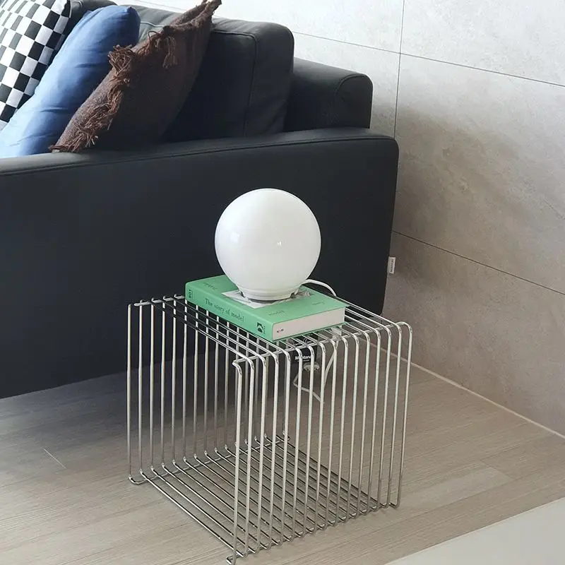 Simple Sofa Side Table Bedroom Creative Mini Shelf Line Small Table Stainless Steel Square Coffee Table Line Aesthetics