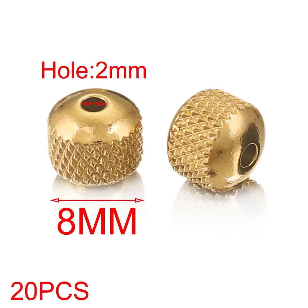 20PCS/LOT 6 8MM Round Cross Grid Plated Black Gold Bead Stainless Steel Spacer Metal Beads for Bracelet Jewelry Making Material