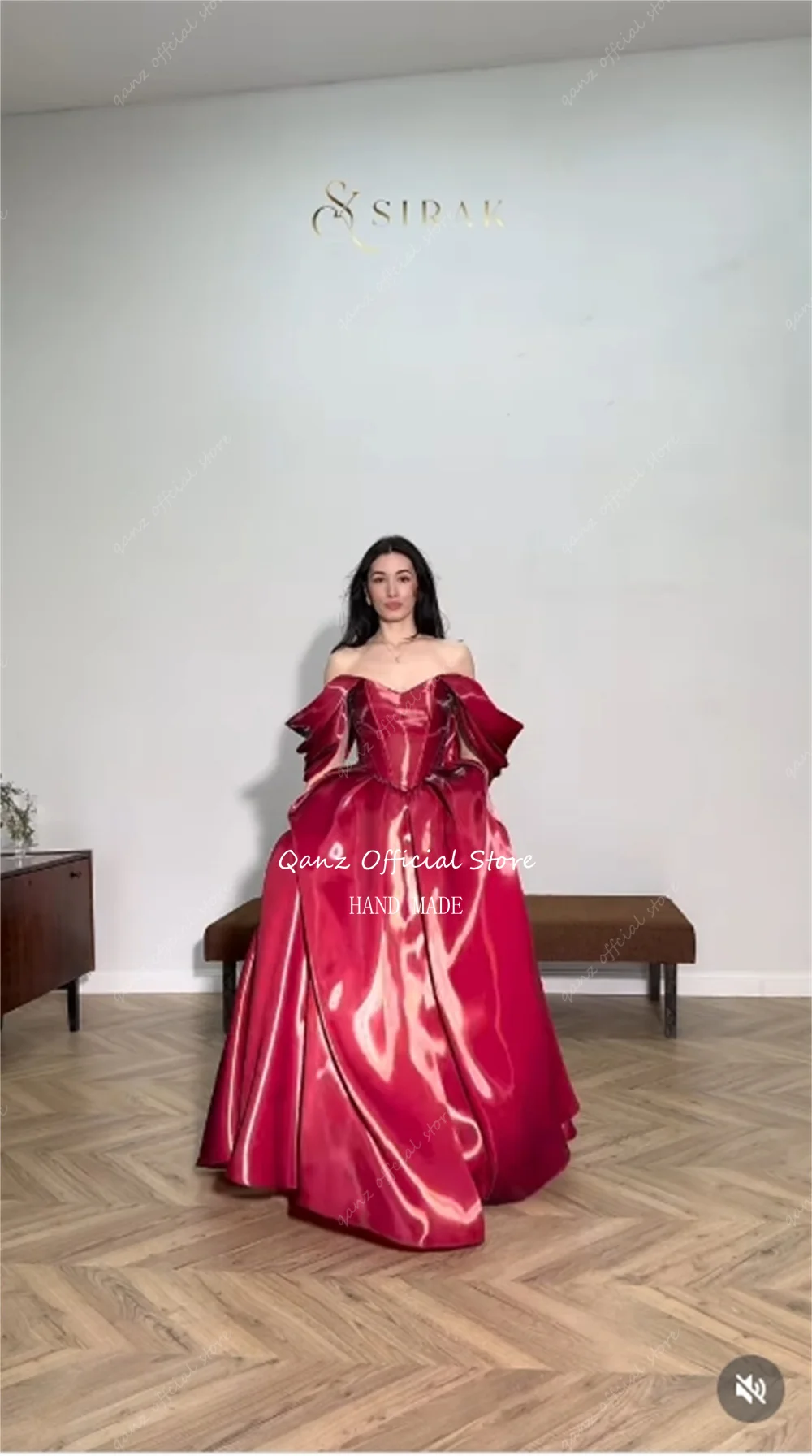 Qanz Elegant Women Red Prom Dress Off The Shoulder Long A Line Satin Dresses For Woman Party Wedding платье вечернее Customized image 4