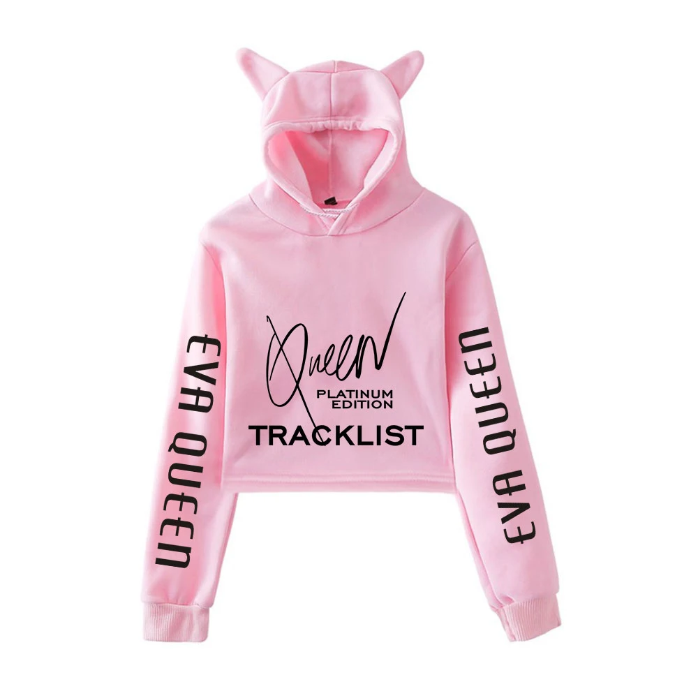 

Eva Queen Pullover Girls Casual Cat Cropped Hoodies Female Long Sleeve Sweatshirts Crop Top Women's Hoodie 2020 Kawaii Clothes