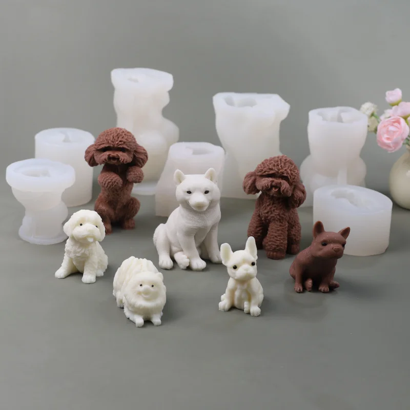 

7pcs Cartoon Dog Candle Silicone Mold - DIY Teddy & Bulldog Scented Candle & Plaster Craft
