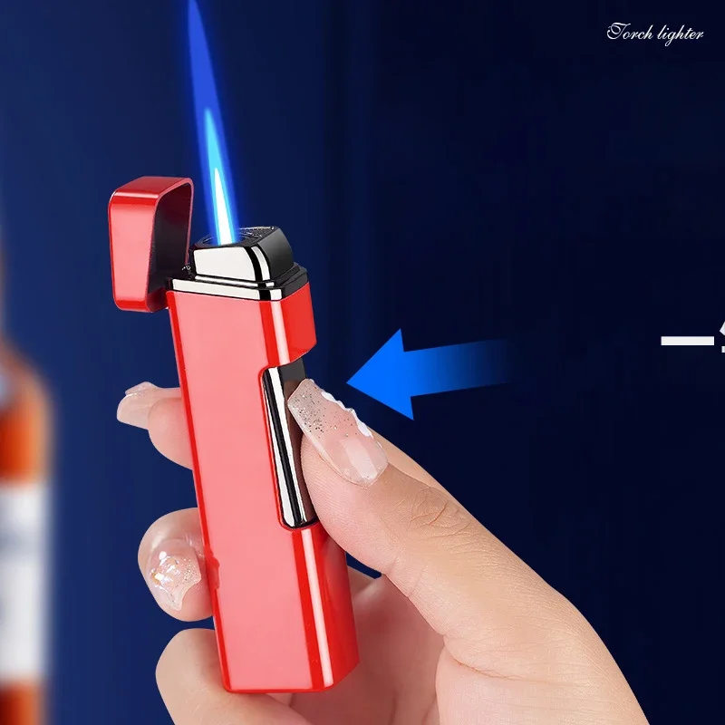New Metal One button Ignition Lighter Windproof spray Blue Flame Windproof Inflatable Lighter Cigarette Accessories Men's Gift